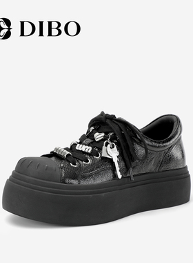 DIBO碲铂2025秋季新款潮流小众厚底板鞋女款百搭增高休闲鞋黑色