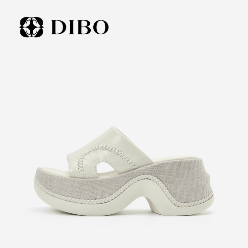 DIBO碲铂复古编织风厚底增高拖鞋