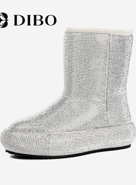 DIBO碲铂商场同款冬季新款厚底雪地靴女羊毛闪耀亮钻保暖短靴女