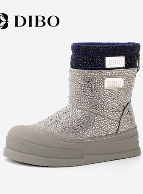 DIBO碲铂商场同款保暖短靴女冬季新款闪耀亮钻羊毛雪地靴女