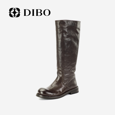 DIBO碲铂真皮百搭骑士靴女