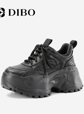 DIBO碲铂商场同款2025年秋季新款百搭增高厚底黑色真皮休闲鞋女