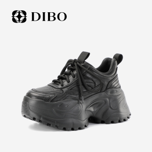 百搭增高厚底黑色真皮休闲鞋 新款 女 2025年秋季 DIBO碲铂商场同款