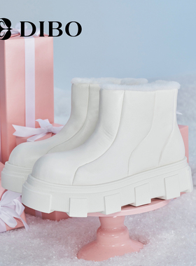 DIBO碲铂商场同款羊毛雪地靴2025冬季新款真皮百搭厚底保暖短靴女