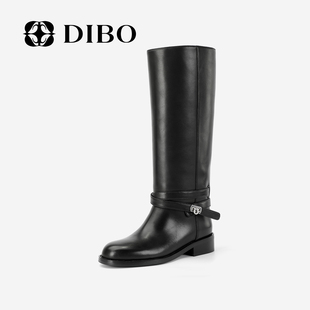 百搭骑士靴气质高筒靴女 新款 DIBO碲铂商场同款 真皮长靴2025年秋季