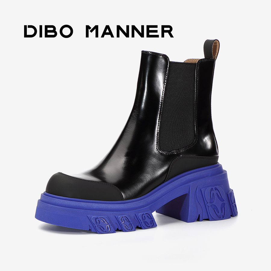DM火焰浮雕系列厚底拼色切尔西靴