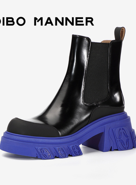 【火焰浮雕系列】DIBO碲铂商场同款真皮厚底切尔西靴女百搭短靴女