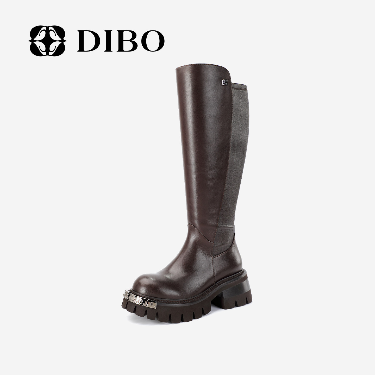 DIBO碲铂商场同款2025年秋季新款真皮骑士靴百搭气质长筒靴女