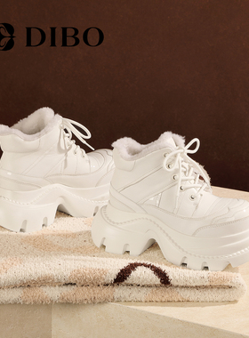 DIBO碲铂潮流增高羊毛高帮棉鞋2025年冬季新款厚底百搭休闲鞋女