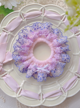 紫色碎花宫廷风双层蕾丝重工花朵花环发圈丸子头发圈