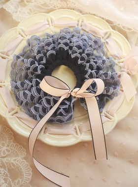 S17蓝色蕾丝蝴蝶结芭蕾风大肠发圈可爱手工蝴蝶结发圈头饰