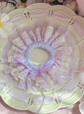 紫色芭蕾风多层蕾丝重工花朵花环发圈丸子头发圈