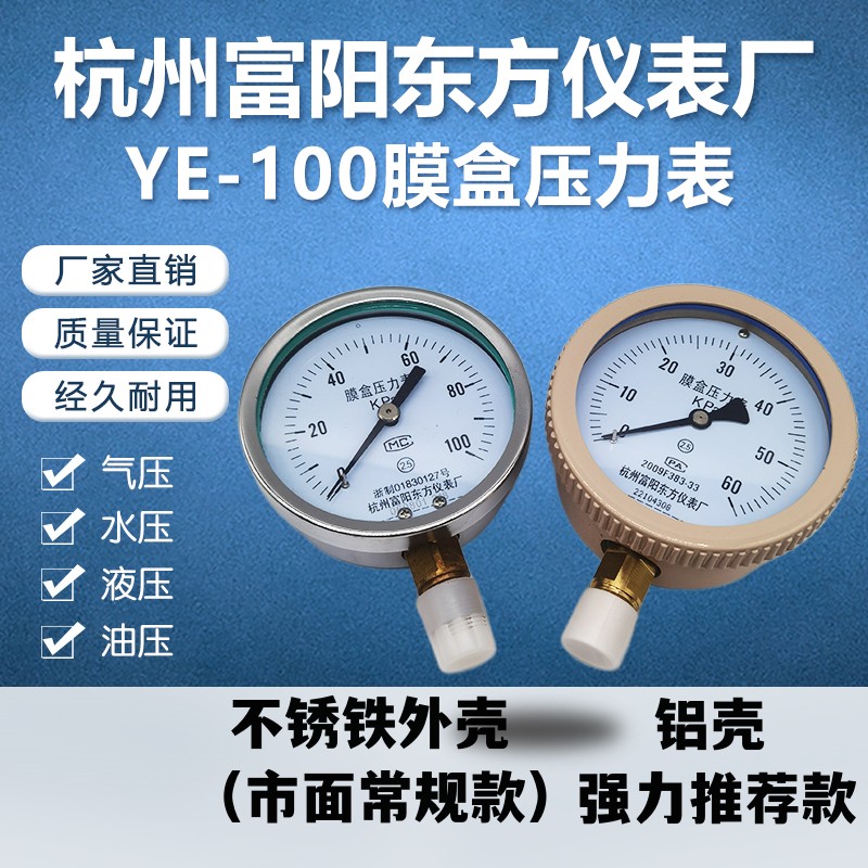 杭州富阳YE-100膜盒压力表天然气