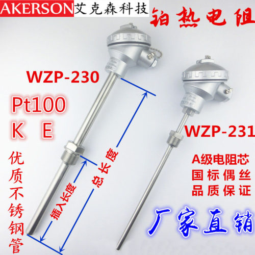 WZP-230/231 PT100铂热电阻/温度感测器固定螺纹热电偶测温棒WZPK