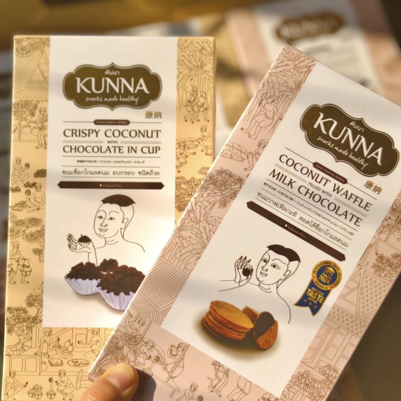 现货 Kunna泰国BigC代购椰子脆巧克力杯巧克力夹心饼干椰子华夫饼