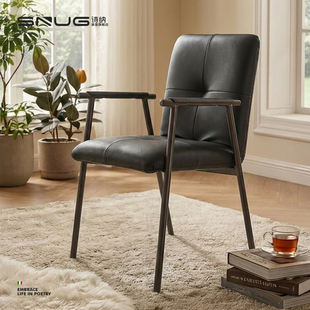 诗纳SUNG丨现代简约皮质餐椅金属框架可调节软包坐垫家用餐厅椅子
