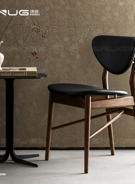 中古复古风白蜡木餐椅家用设计师简约实木餐桌椅北欧现代软包靠椅