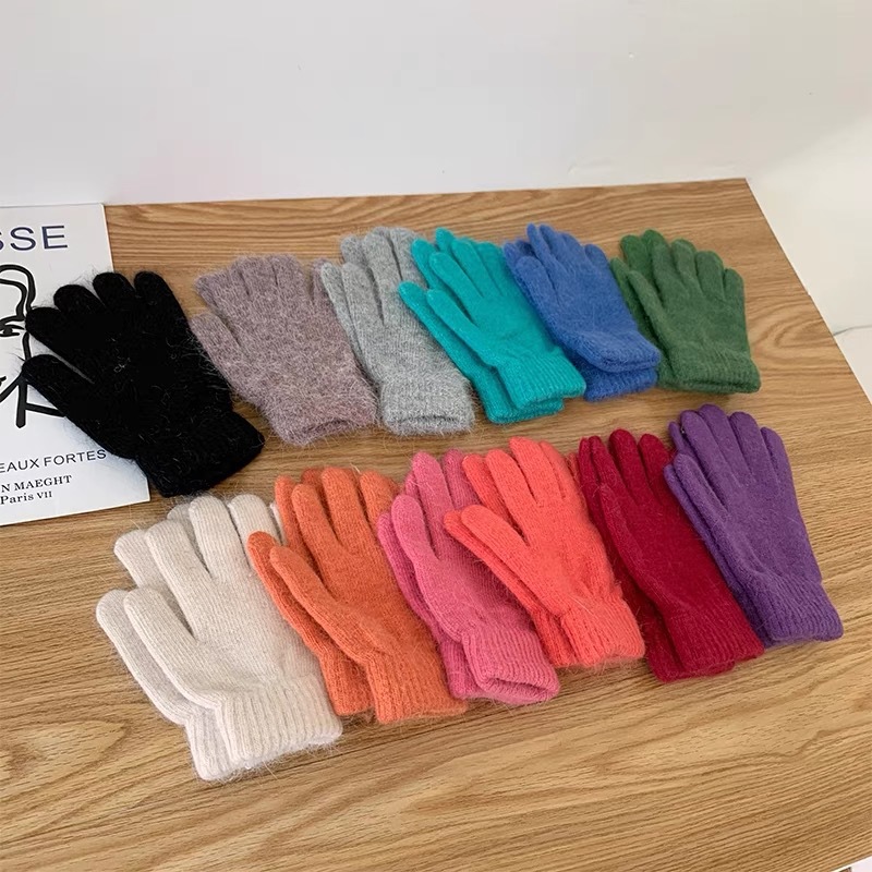 兔毛五指可触屏防寒保暖手套