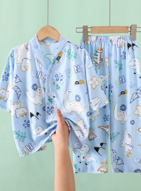 夏季新款儿童棉绸睡衣家居服套装