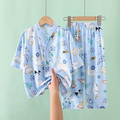 夏季新款儿童棉绸睡衣家居服套装