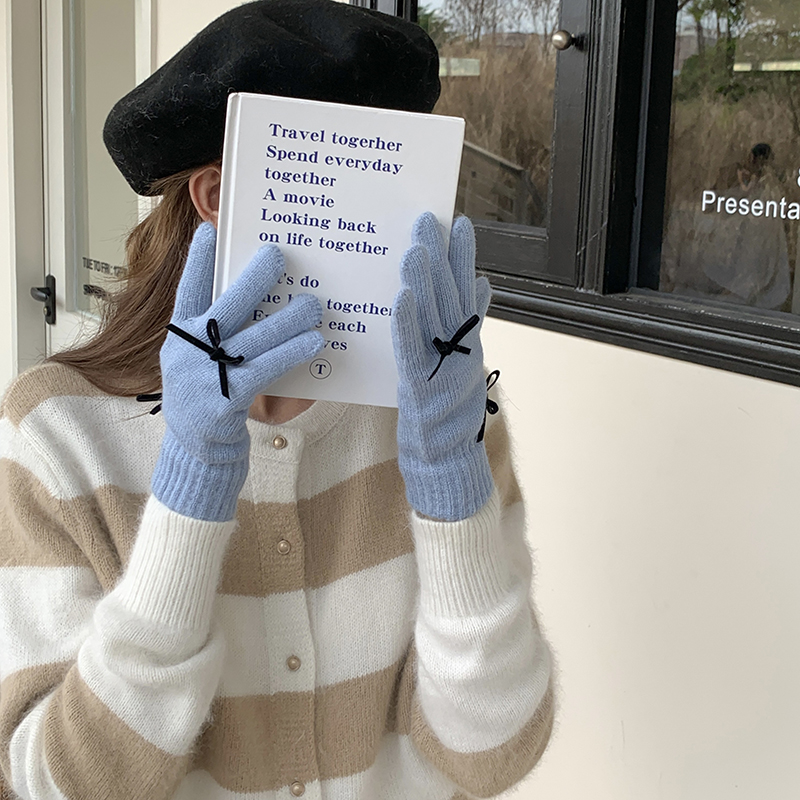 秋冬季毛线保暖分指手套