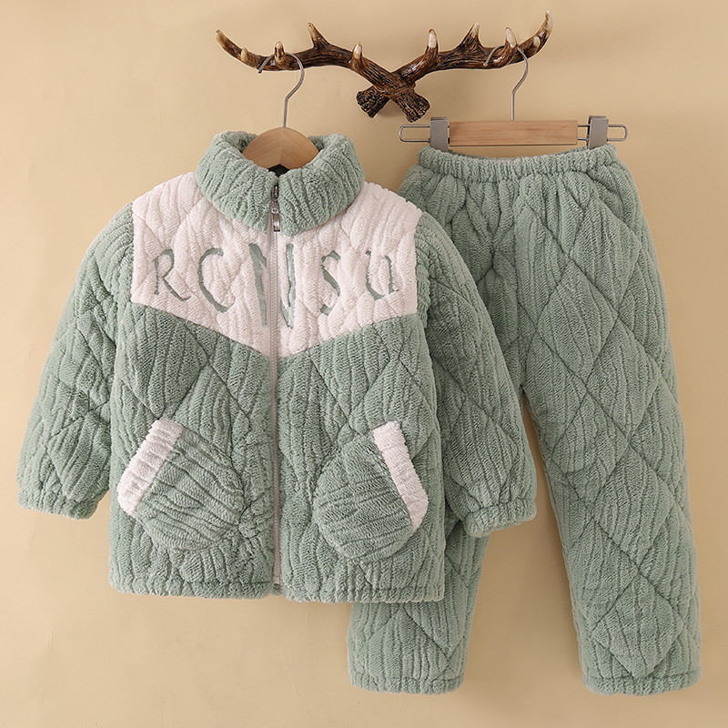 儿童夹棉加厚可外穿家居服法兰绒