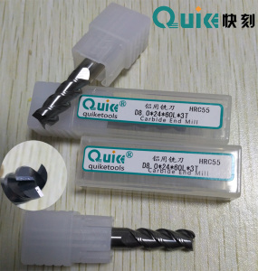 快刻QUIKE硬质合金HRC55钨钢铝用铣刀D8*20*60L*3T铝用立铣刀