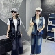 2025秋新款 三件套 潮流显瘦显高气质牛仔马甲白T配半身裙宽松时尚
