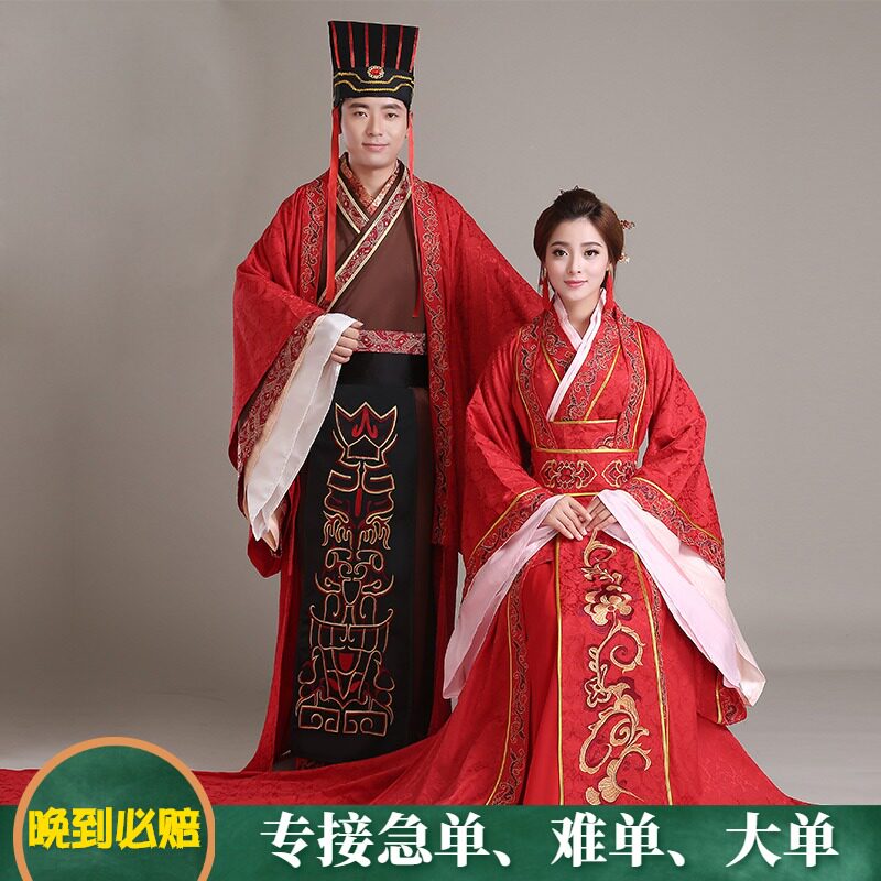 古装结婚礼服出租 汉服婚服拖尾中式敬酒服皇帝皇后装演出服租赁