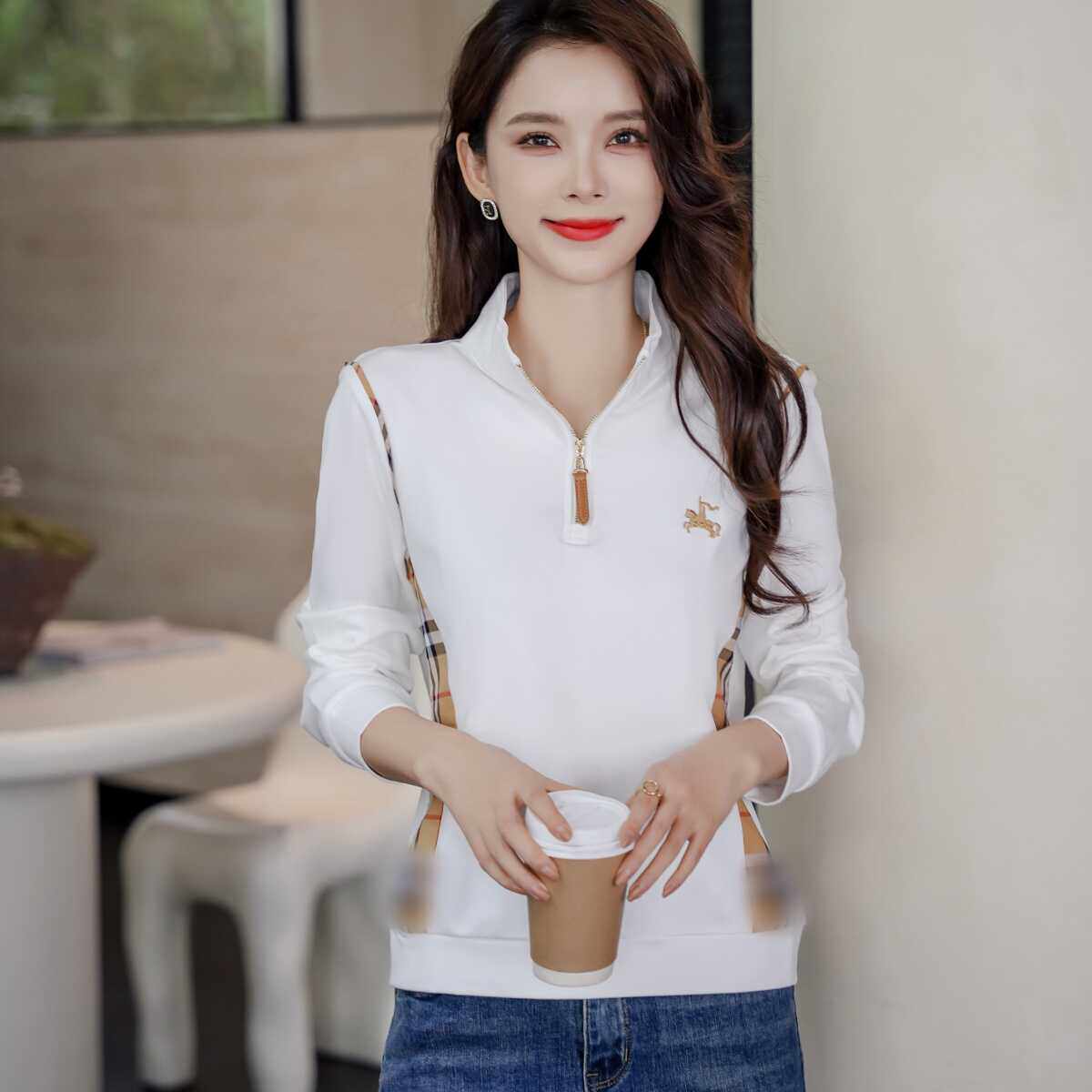 老钱风明星款拉链长袖T恤欧美