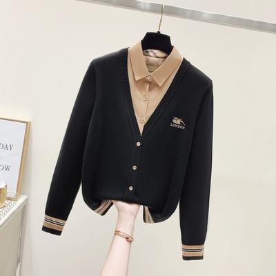 英伦大牌绵羊毛针织假两件开衫