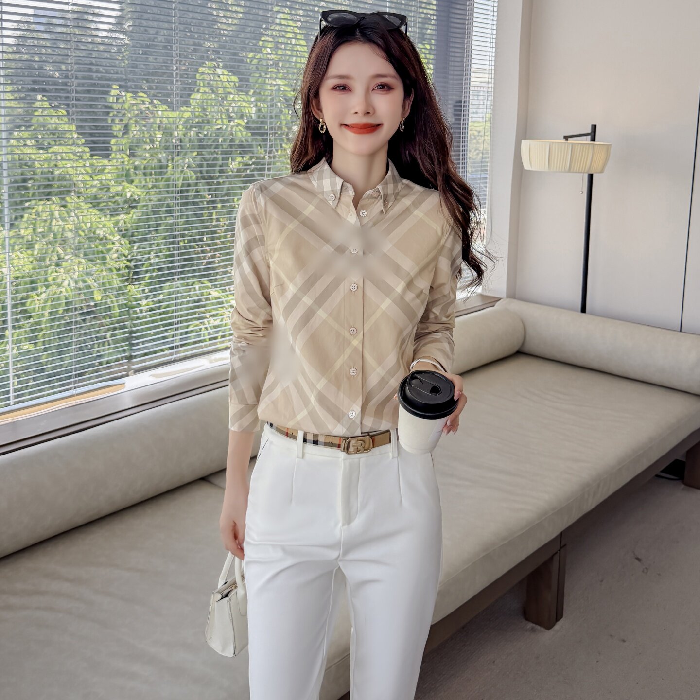 高端英伦女装格子显瘦显气质衬衫