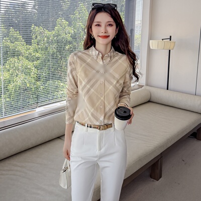 高端英伦女装格子显瘦显气质衬衫