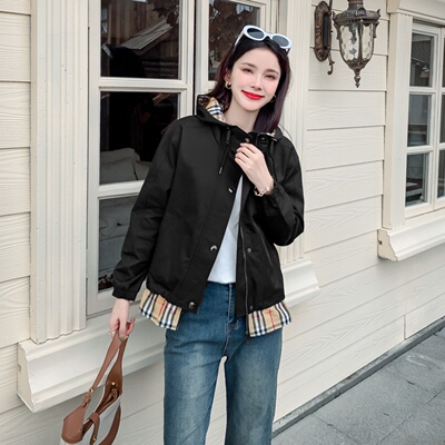 高品质秋冬短款假两件外套风衣