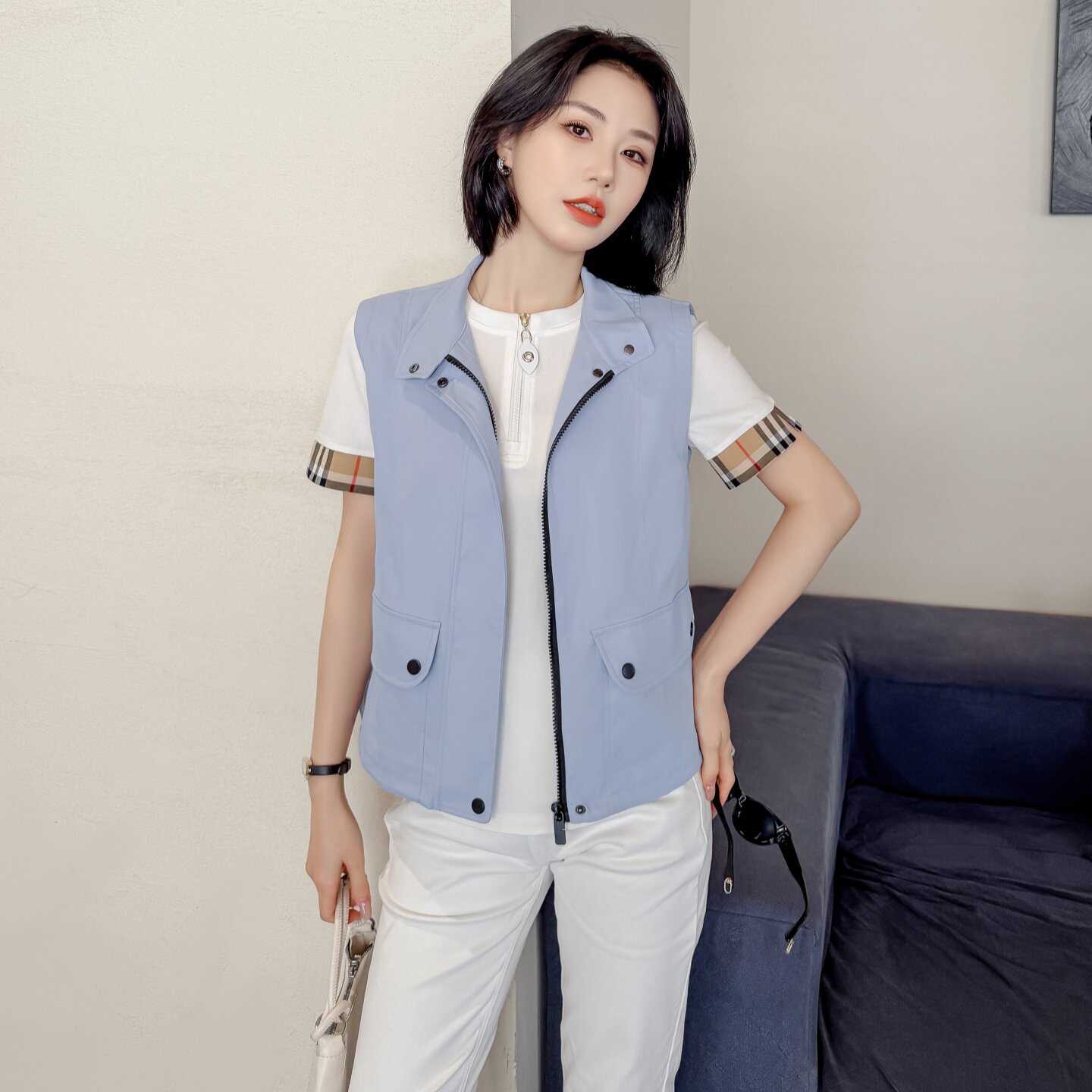 高端欧美通勤风马甲女春季新款洋气拉链外穿显瘦背心BIABETTY正品