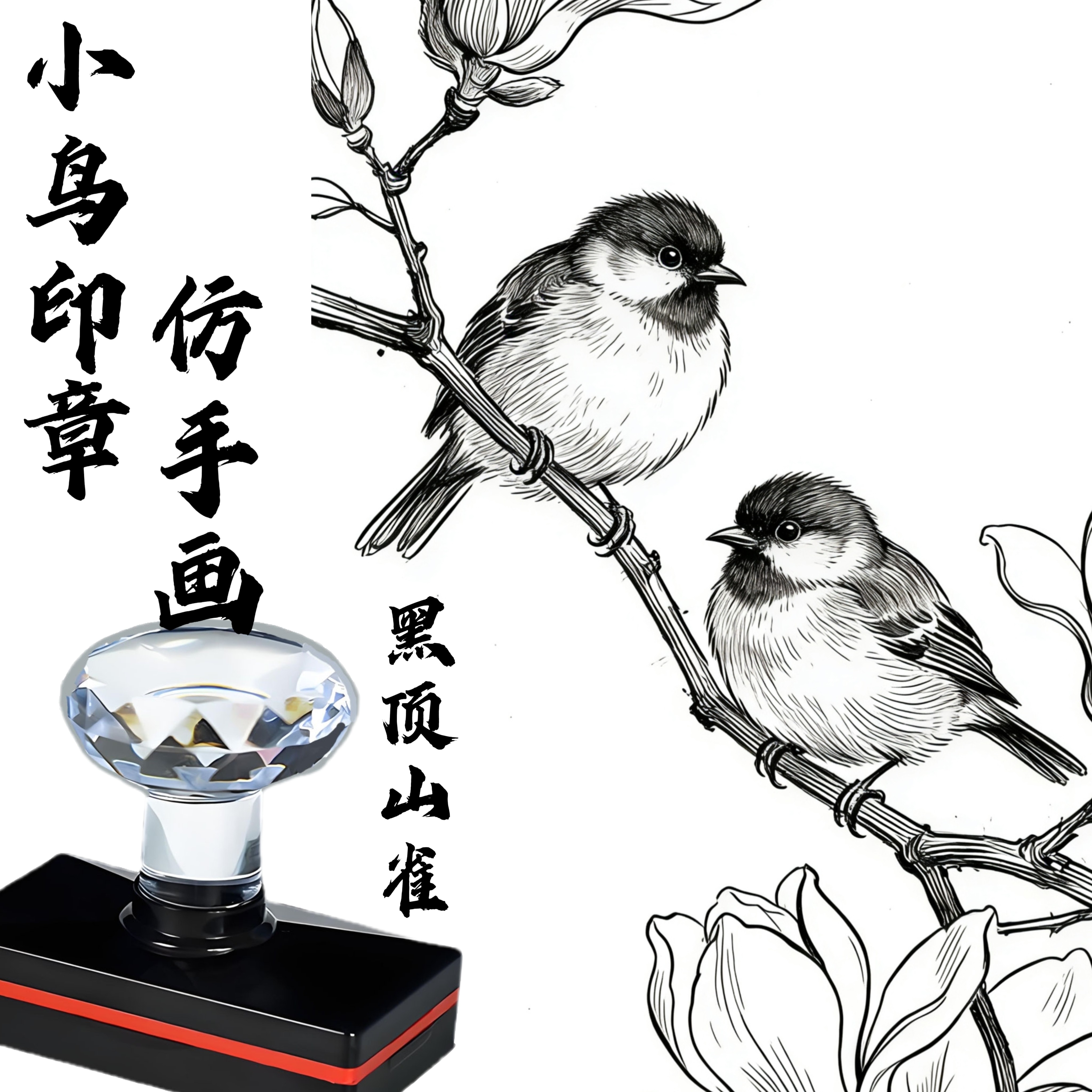 仿手画小鸟印章花鸟图麻雀戏水学书画印章