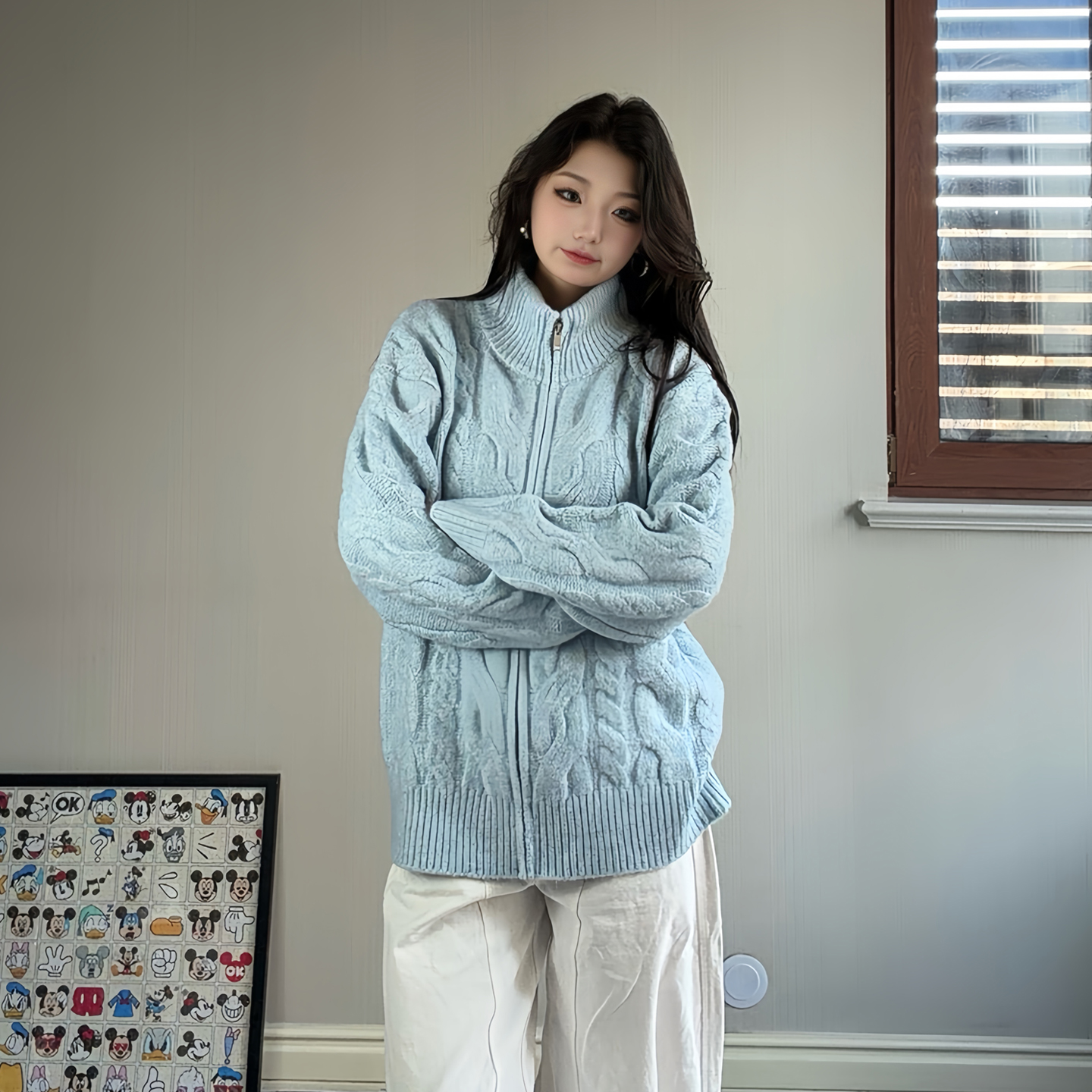 「问题不大」美式针织开衫毛衣