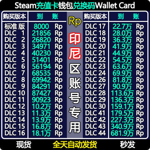 【自动秒发】印度尼西亚steam充值卡兑换码CDK印尼区钱包余额