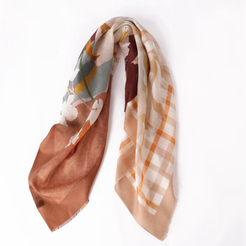 轻薄国潮戒指绒100%纯山羊绒印花方巾丝巾围巾女保暖空调披肩外搭