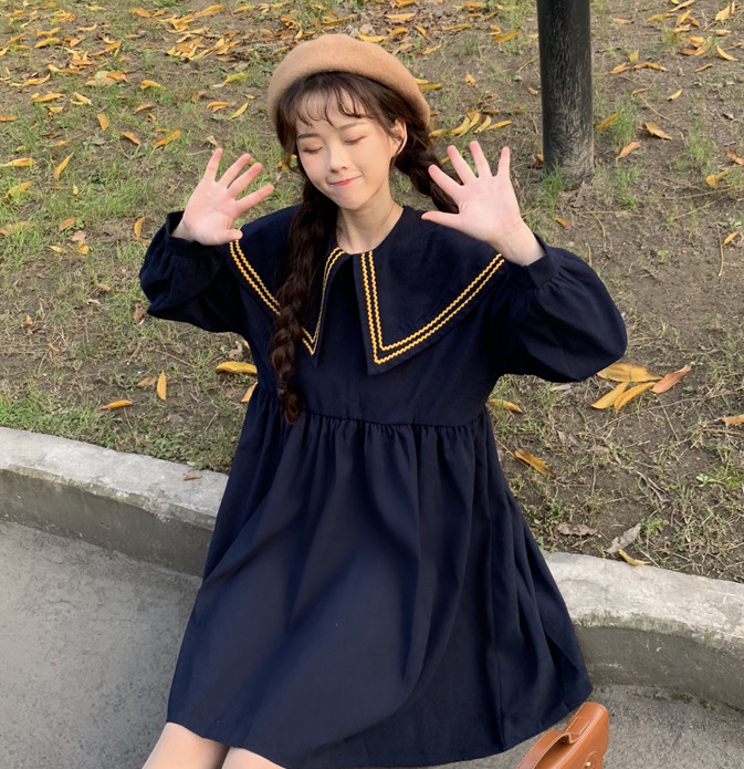 1062丹丹纸样服装1：1裁剪图纸打版DIY萝莉连衣裙宽松海军领长袖