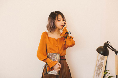 1127丹丹纸样服装：1裁剪图纸打版DIY方领上衣灯笼袖长袖衬衣复古