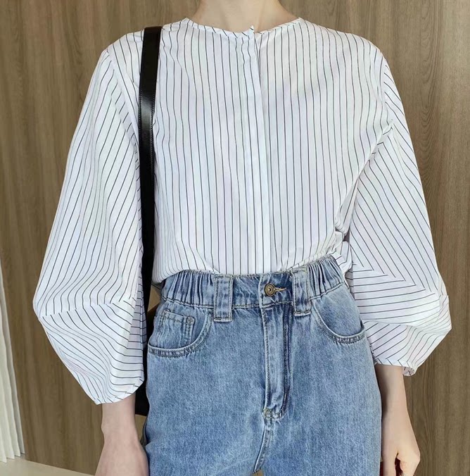 1724丹丹纸样服装1:1裁剪图纸打版diy8分袖衬衣灯笼袖羊腿袖宽松