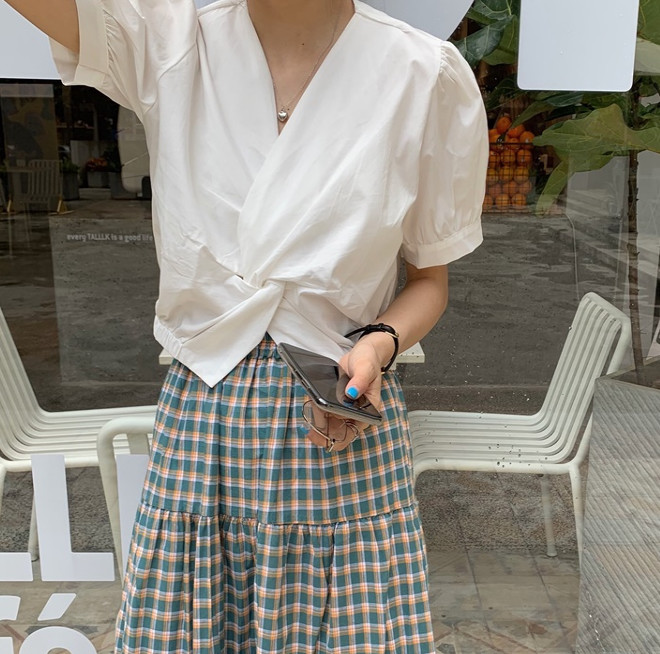 教程1516丹丹纸样服装裁剪图纸打版DIY扭结上衣短袖时装宽松V领