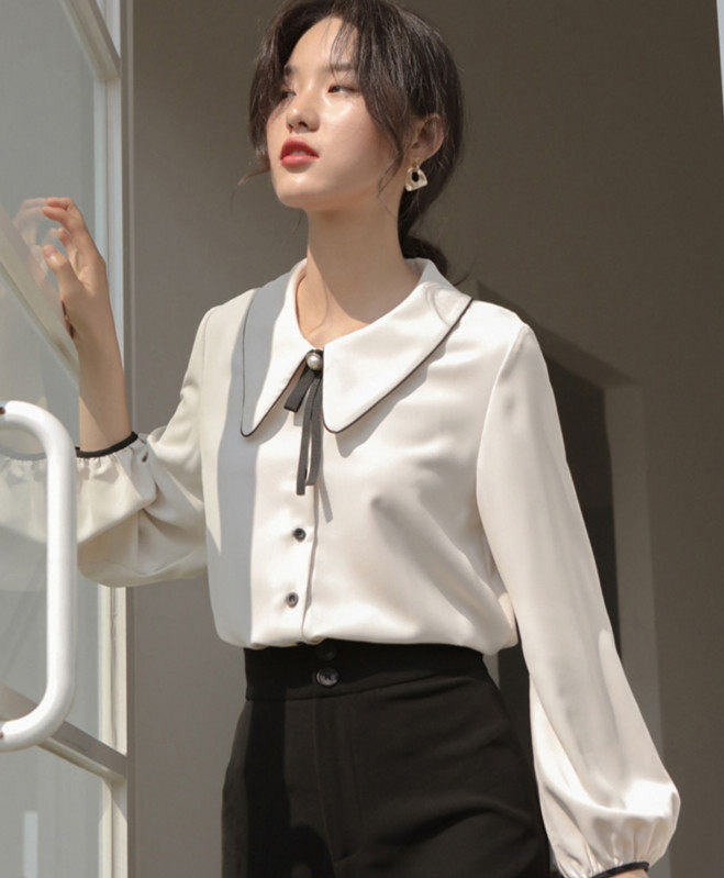 1331丹丹纸样服装1:1裁剪图纸打版diy衬衣长袖宽松甜美雪纺翻领