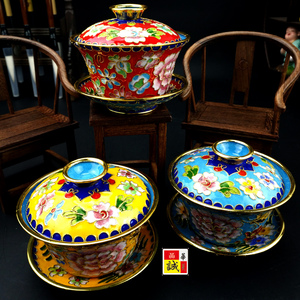 北京特色礼品景泰蓝盖碗茶碗外事商务礼品铜胎掐丝珐琅景泰蓝摆件