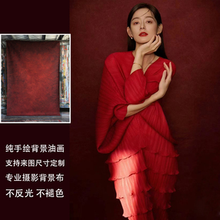 纯手绘肖像艺术照梦幻抽象复古新生儿摄影棚直播间背景布油画布