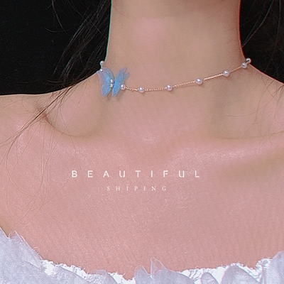 韩版超仙气薄纱珍珠少女甜美颈链