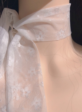 韩版纯欲风白色蕾丝长款飘带项圈颈带少女甜美气质百搭窄围巾丝巾