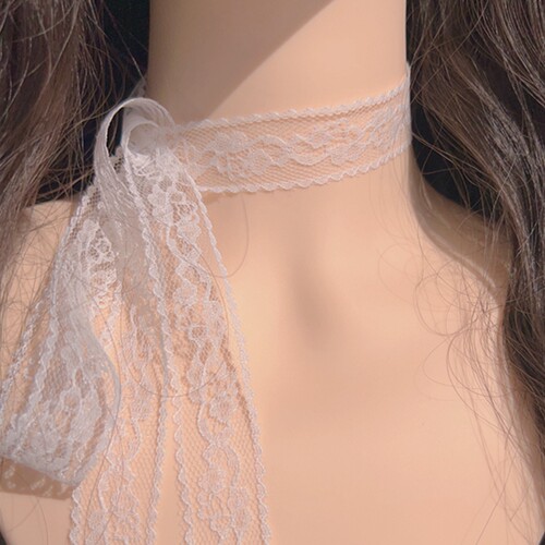 原创设计白色蕾丝长款飘带项圈颈带choker少女甜美温柔气质项链