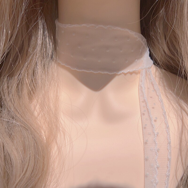 原创设计超温柔仙气白色波点蕾丝花边颈带项圈长款飘带项链小围巾